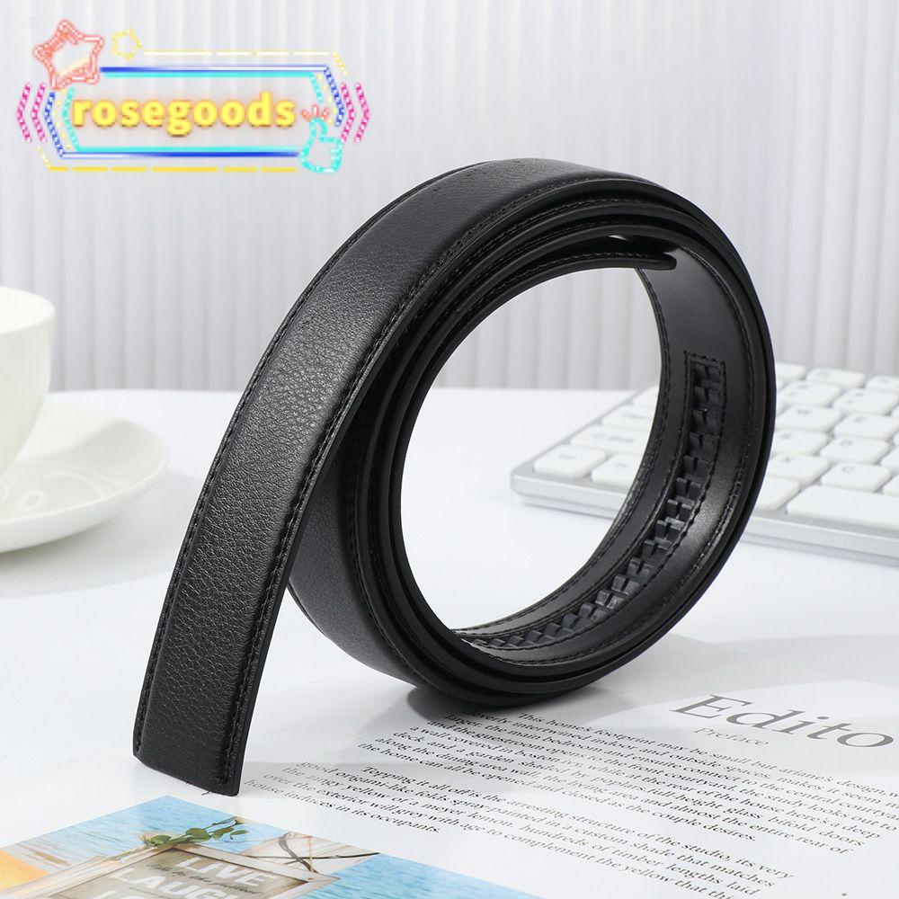 ROSE Men Leather Waist Strap Black No Buckle Belt Automatic Belt Luxury Replace Strap Durable High Quality Waistband/Multicolor