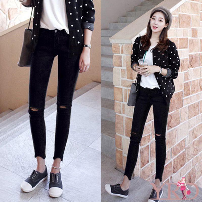 Quần Denim Lưng Cao Thiết Kế Rách Cá Tính | BigBuy360 - bigbuy360.vn