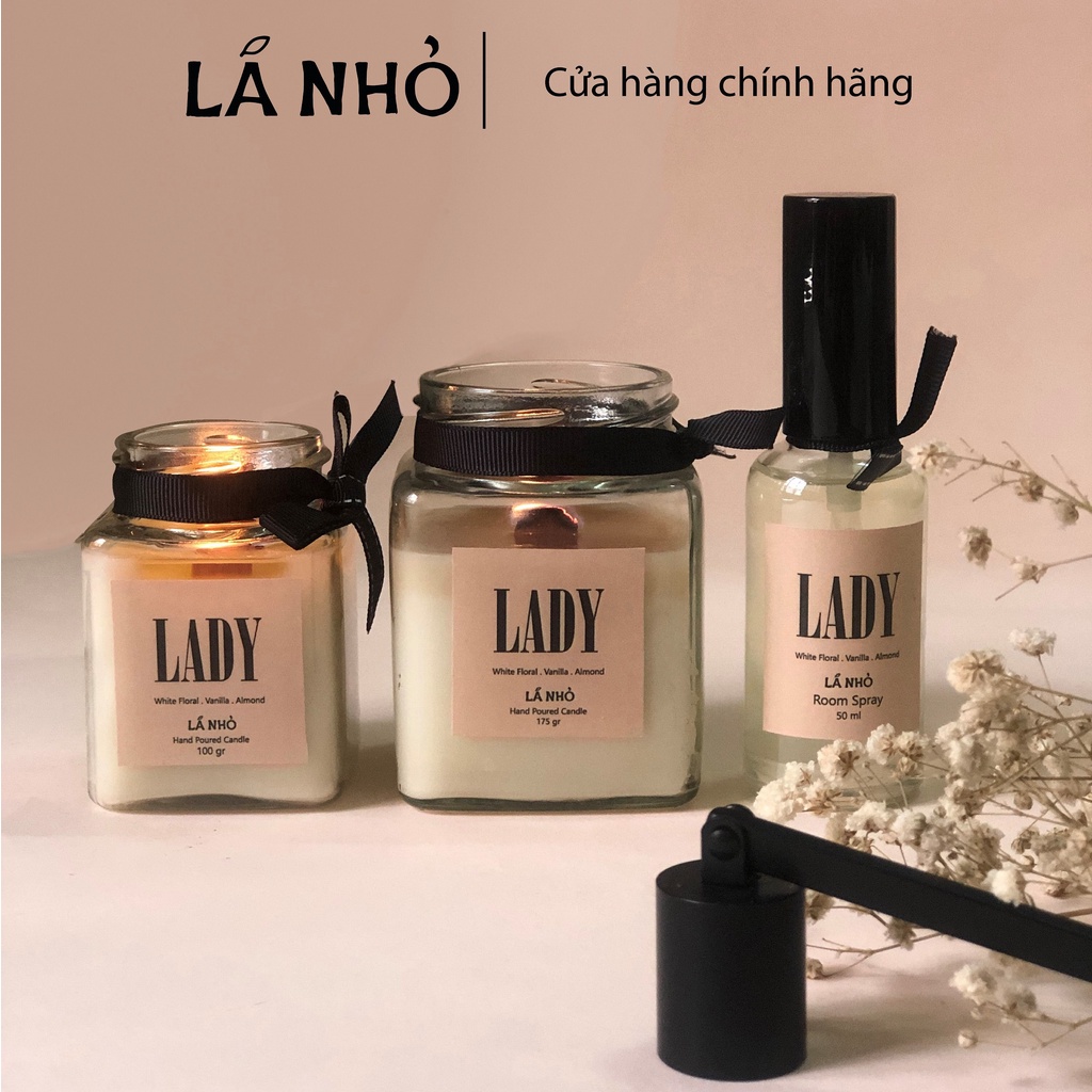 Nến thơm Handmade Candle LÁ NHỎ -  Lady ( White Floral - Vanilla - Almond) - Tinh tế - Quyến rũ - Ngọt ngào