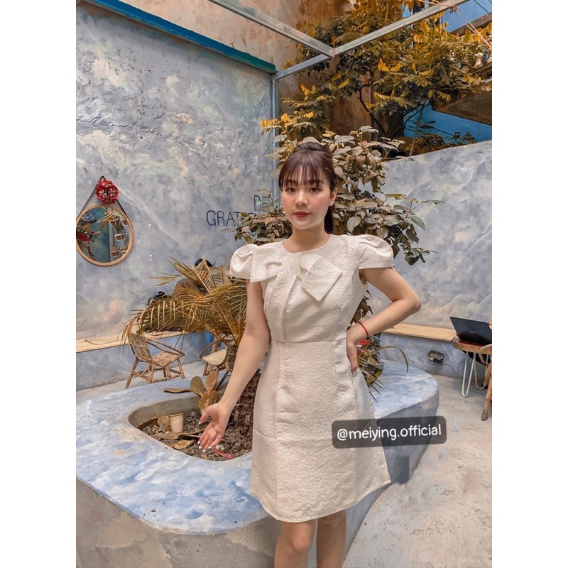 Váy hoa tay bồng nơ ngực hàng Quảng Châu, đầm đi chơi dạo phố chất liệu gấm xốp tạo độ phồng (ảnh thật, video) | BigBuy360 - bigbuy360.vn