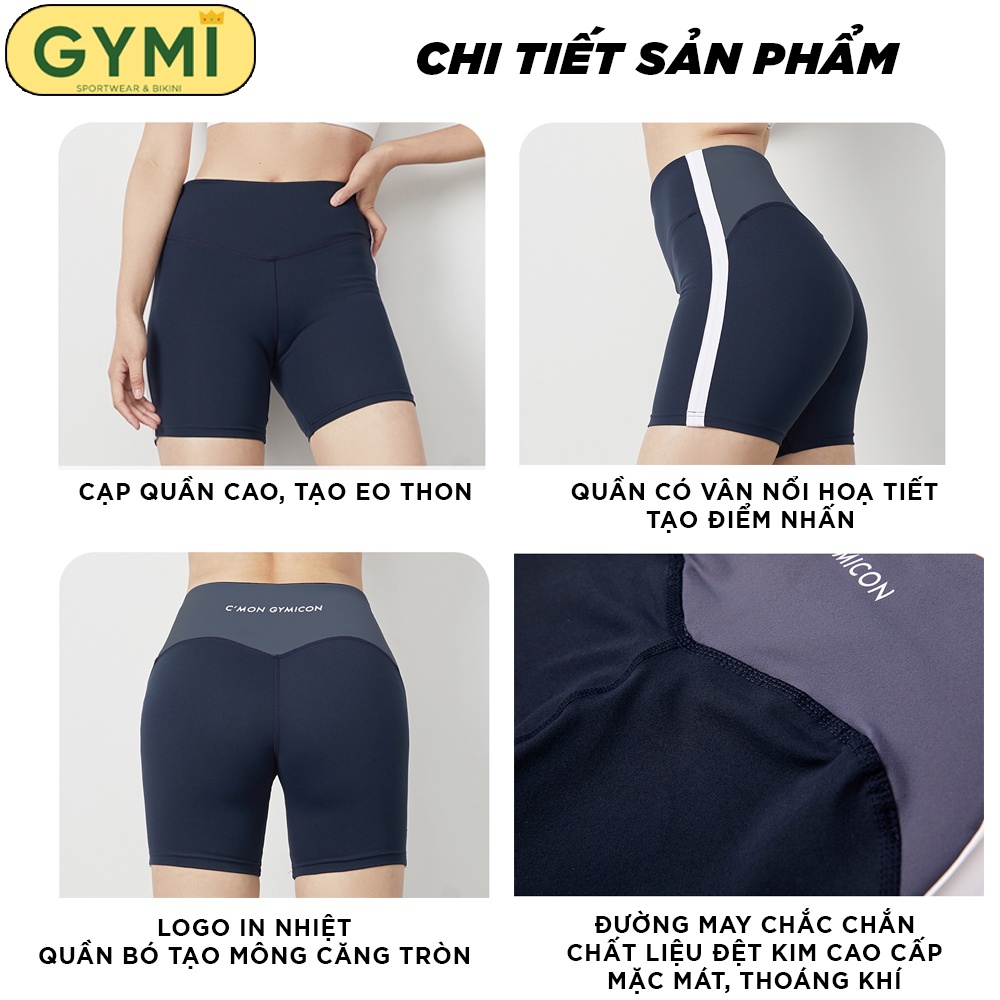 Quần tập gym yoga nữ GYMI QS12 dáng short lửng biker thể thao cạp cao chất thun poly cao cấp co giãn nâng mông