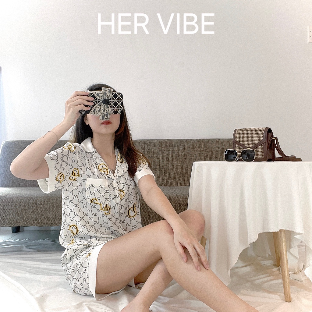 Đồ bộ nữ pijama lụa mát mịn bộ ngủ mặc nhà tiểu thư tay ngắn quần ngắn satin dễ thương Her Vibe