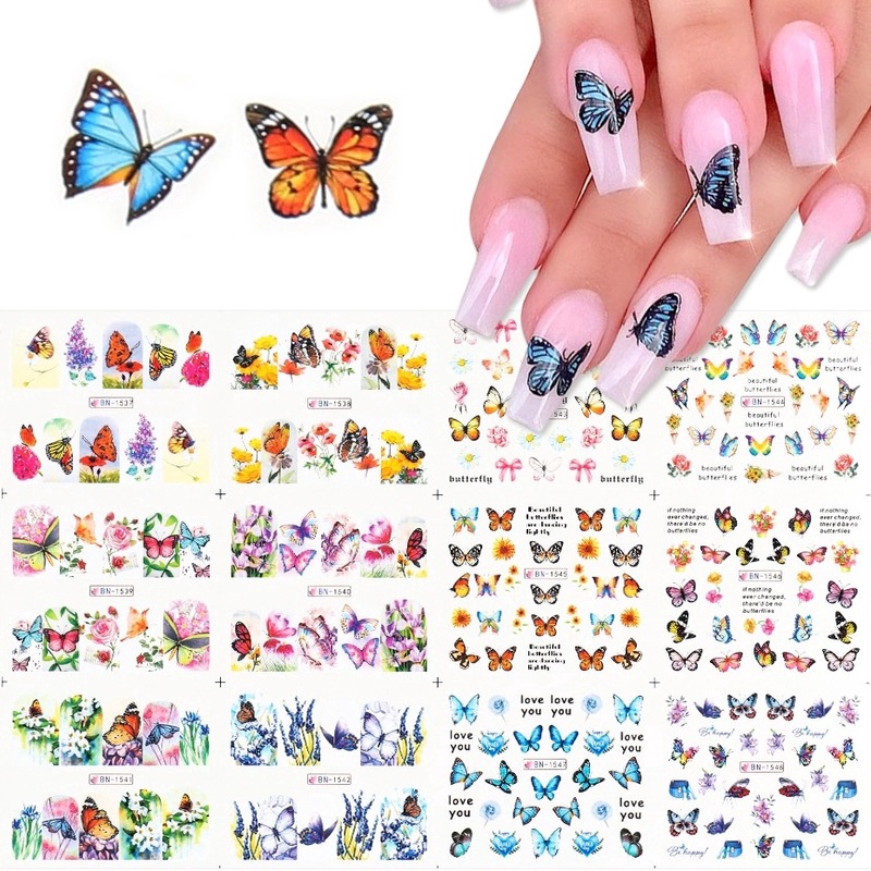 Miếng Dán Họa Tiết Bướm Và Hoa Trang Trí Móng Tay Nghệ Thuật