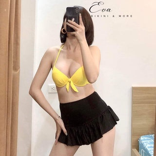 Bikini đồ bơi bộ bơi đi biển nữ áo gọng nâng ngực nơ chèo phối váy EVA GCVDC