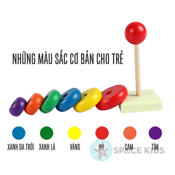 Đồ chơi gỗ cho bé Space Kids 👶 Xếp Tháp gỗ thả khối cầu vồng nhiều màu cho bé