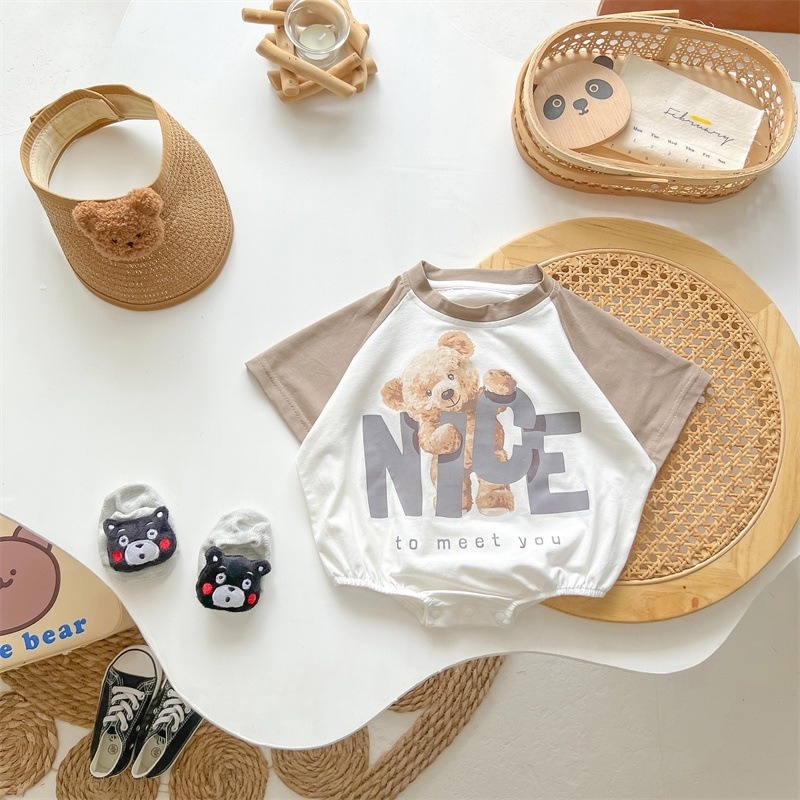 Áo Liền Quần In Hình Gấu Thời Trang Dành Cho Trẻ Sơ Sinh