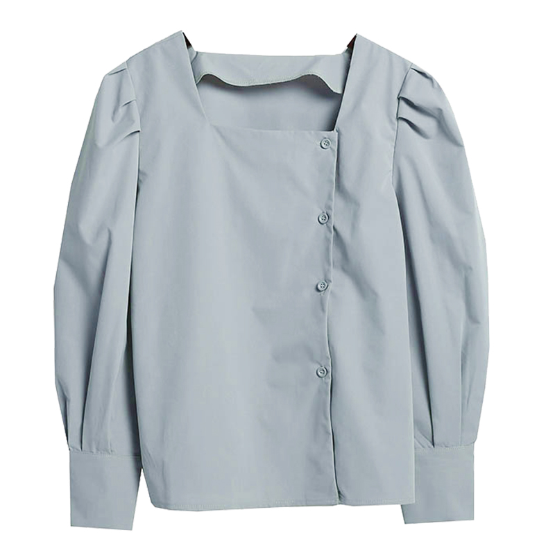 Autumn New Style Korean Square Neck Long Sleeve Shirt Gray / Wholesale / comfortable fabric /