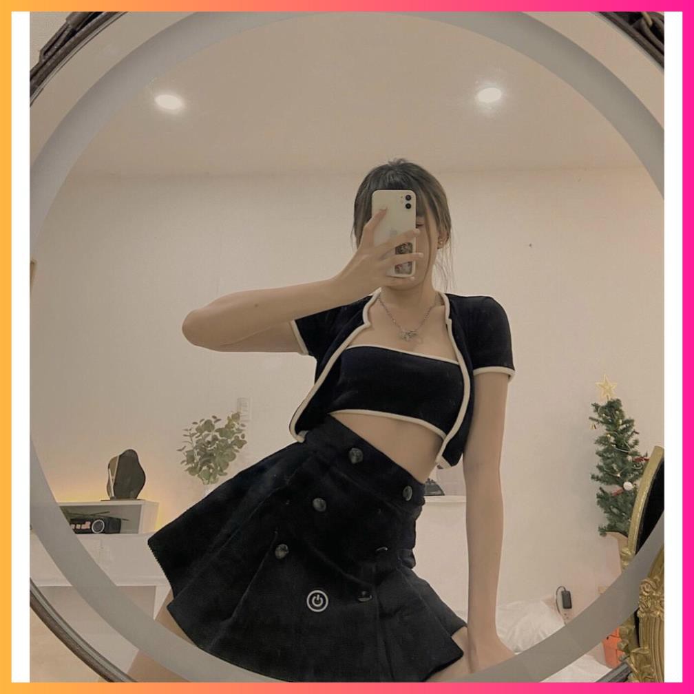 Set áo ống kèm áo khoát viền ĐEN TRẮNG, set áo croptop kèm áo khác thun co giãn - MOONMY | BigBuy360 - bigbuy360.vn