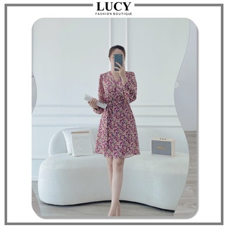 Váy hoa nhí v02, cổ chữ v, dáng suông, tay dài phong cách trẻ trung hàn quốc