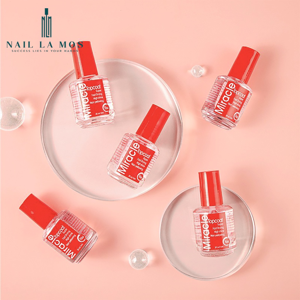 Sơn bóng Miracle nhập khẩu USA chính hãng - Top coat nắp đỏ dành cho sơn thường, khô nhanh không vàng móng