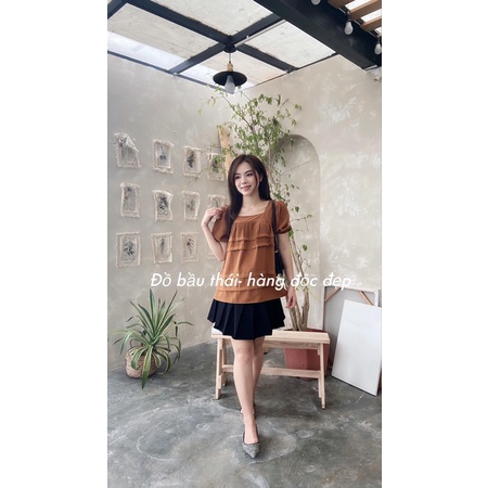 Áo Bầu Thiết Kế Cổ Vuông Xinh Xắn Thời Trang Cực Mềm Mát