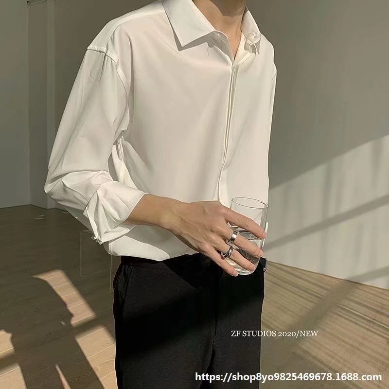 Áo Sơ Mi Trơn Tay Dài Cổ Đứng Phong Cách Hàn Quốc Thời Trang Mùa Hè Cho Nam 2022
