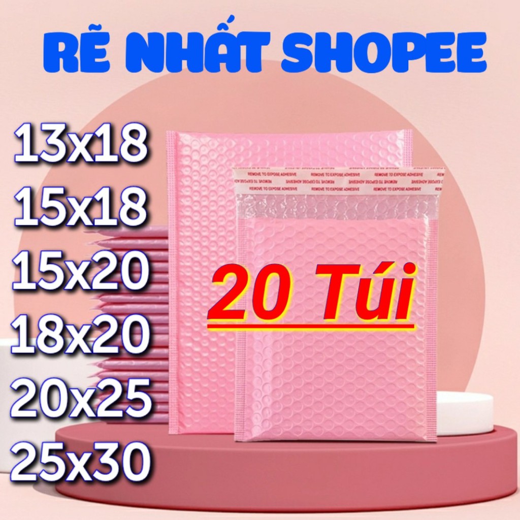 20 Túi Bóng Khí Gói Hàng Túi Đóng Hàng Niêm Phong Tự Dính TUIGOIHANG Màu Hồng nhiều kích thước