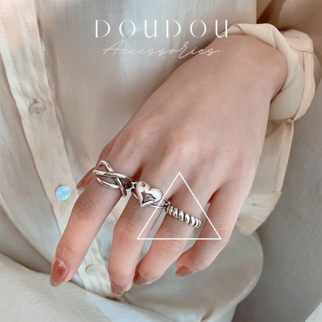 Nhẫn bạc nữ đơn giản DOUDOU Nhẫn nữ cá tính phong cách Hàn Quốc chất liệu bạc S925 thời trang JZ003