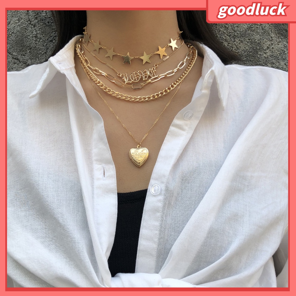 Set 5 Dây Chuyền Mặt Hình Ngôi Sao / Trái Tim Thời Trang Cho Nữ