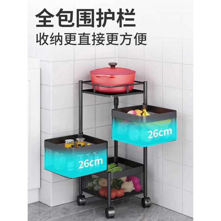 Kệ vuông để đồ nhà bếp, kệ xoay nhiều tầng đựng đồ đa năng kèm bánh xe dễ dàng di chuyển