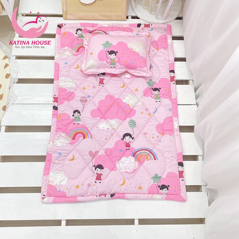 Bộ nệm gối cho bé đi học mẫu giáo 80x120cm, vải cotton satin hàn quốc đẹp, mềm mát, họa tiết sắc nét