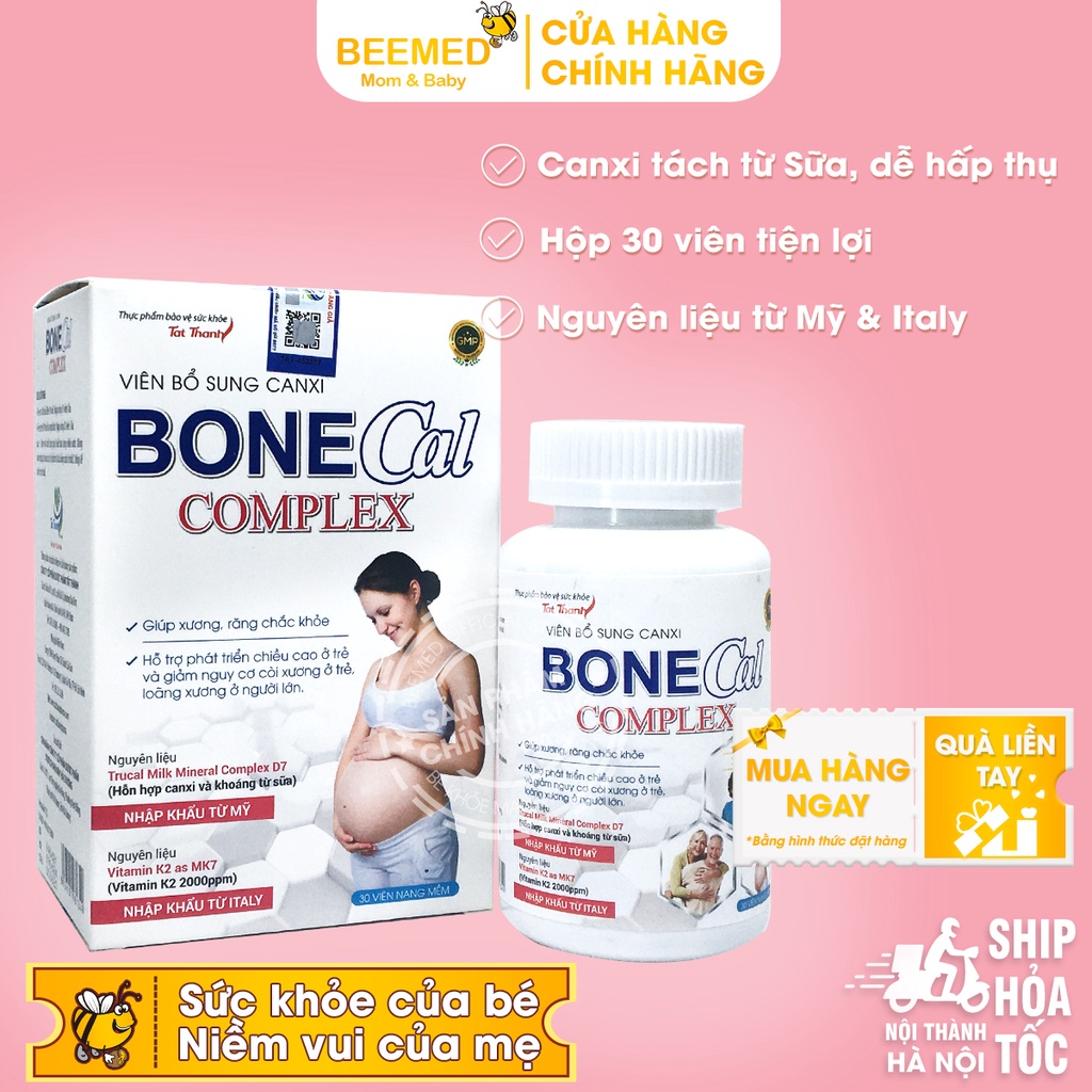 Bổ sung Canxi từ sữa Bone Cal Comlex, giảm loãng xương, còi xương ở trẻ em và người lớn, có thêm D3 K2 Hộp 30v