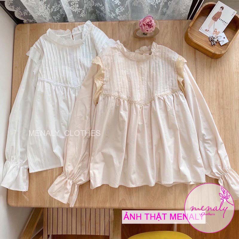 Áo sơ mi dài tay kiểu babydoll tay bồng AH018, mẫu áo sơ mi dáng rộng tay bèo đẹp, lịch sự nhẹ nhàng