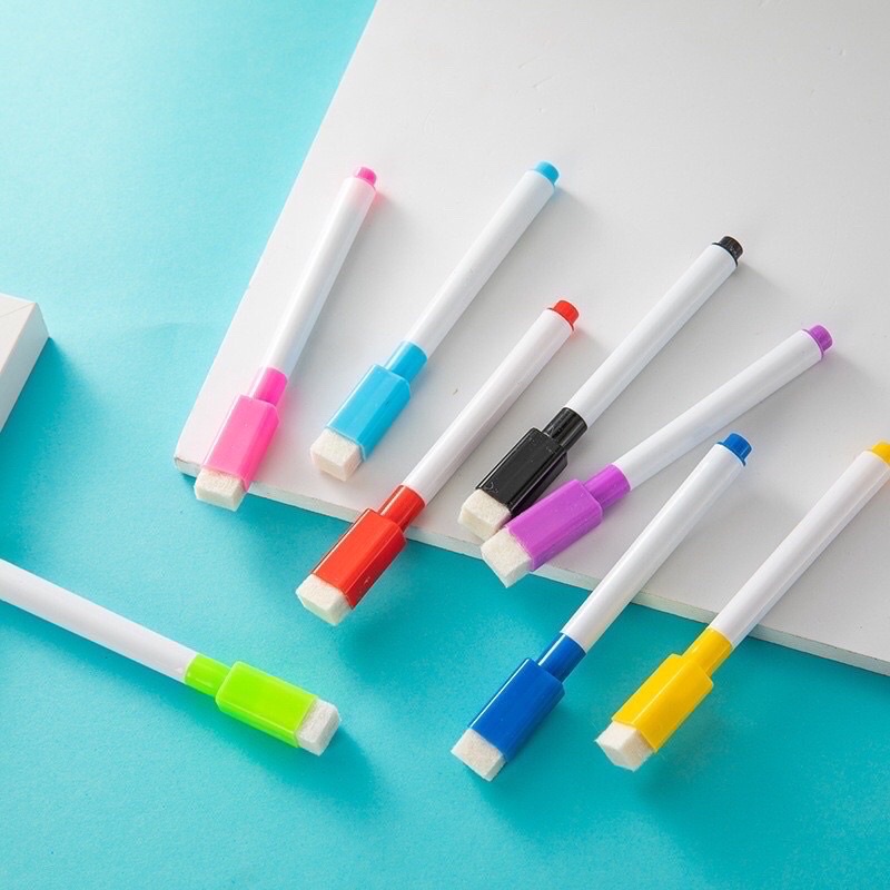 Combo 8 Bút lông viết bảng, bút lông ngòi nhỏ tập viết xoá được-kèm đầu xoá tiện lợi 2IN1