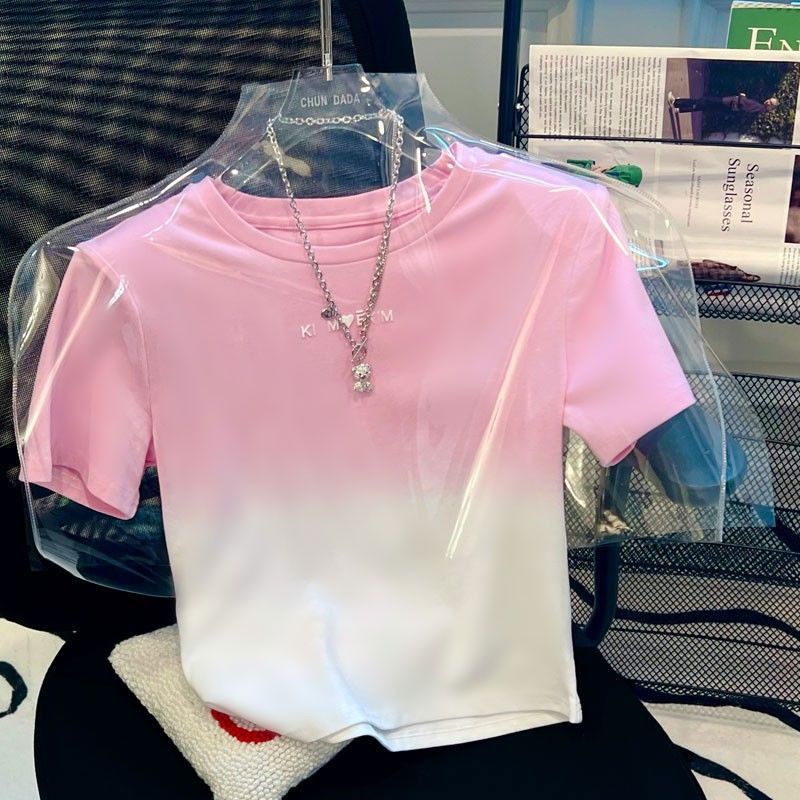 Áo Thun Tay Ngắn Chất Liệu Cotton Màu Sắc Gradient Thời Trang Mùa Hè Cho Nữ