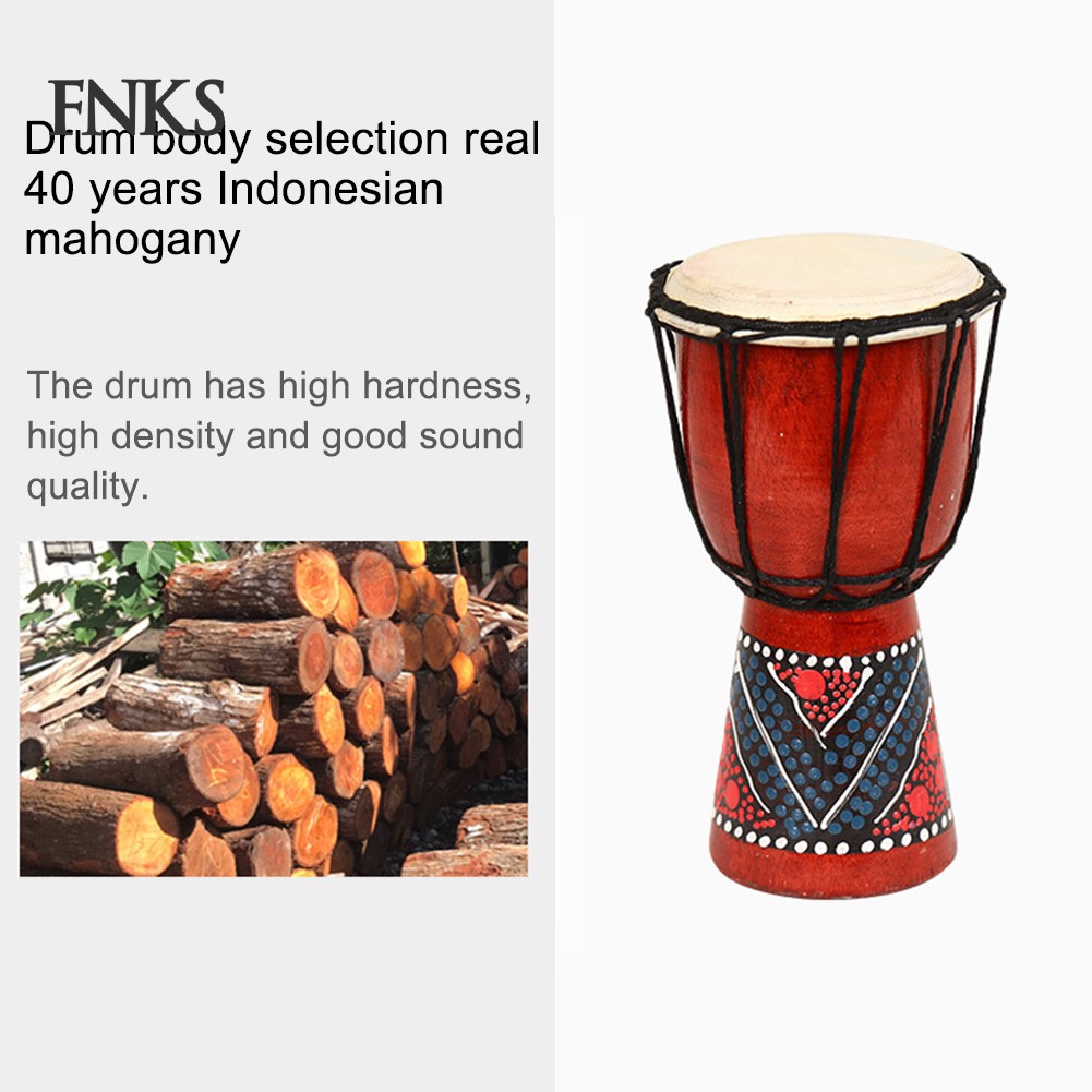 Đồ chơi nhạc cụ trống Djembe đánh tay bằng gỗ kích thước 4/6inch phong cách thổ dân Châu Phi dành cho trẻ em