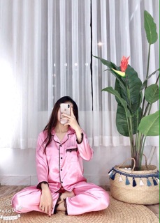 ( Freesize Lụa ) Đồ Bộ Pijama Lụa Ren - Tay Dài Quần Dài
