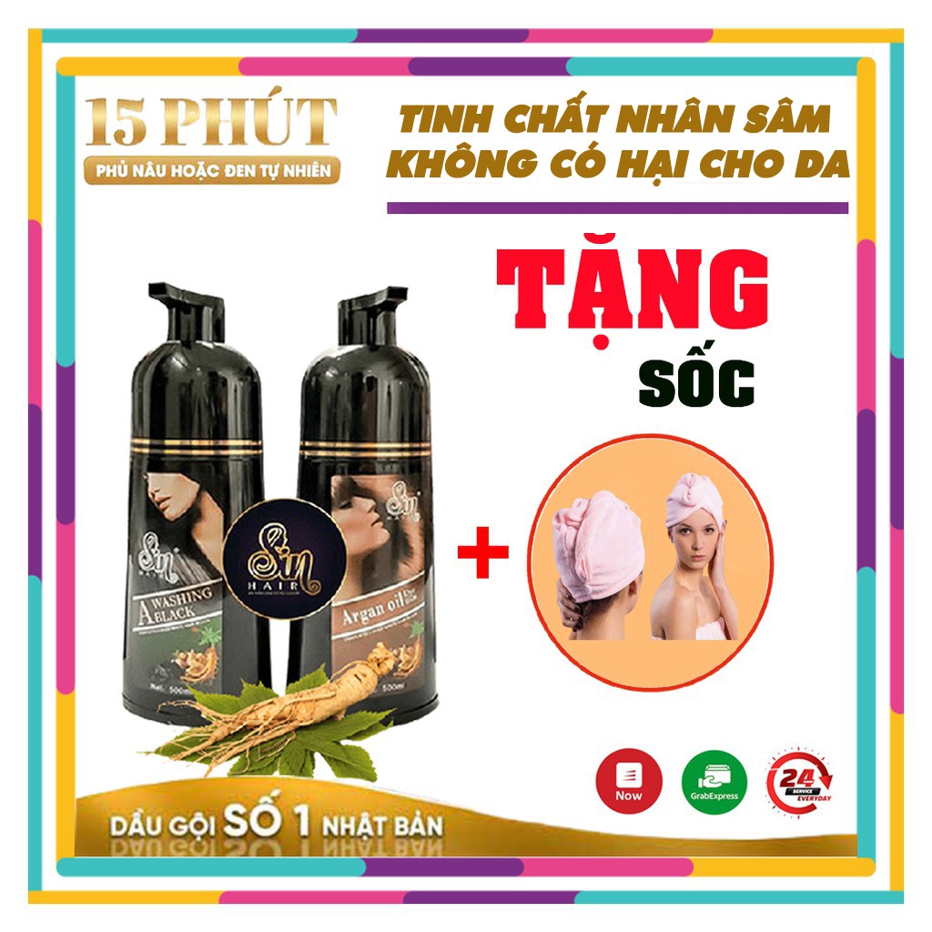 Dầu gội phủ bạc nhân sâm SIN HAIR, dầu gội nhuộm tóc số 1 Nhật Bản 100% tự nhiên