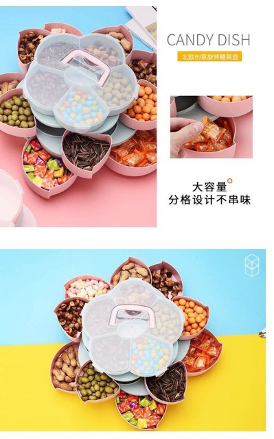 Khay mứt 2 tầng hoa mai 10 cánh có núm xoay cực đẹp