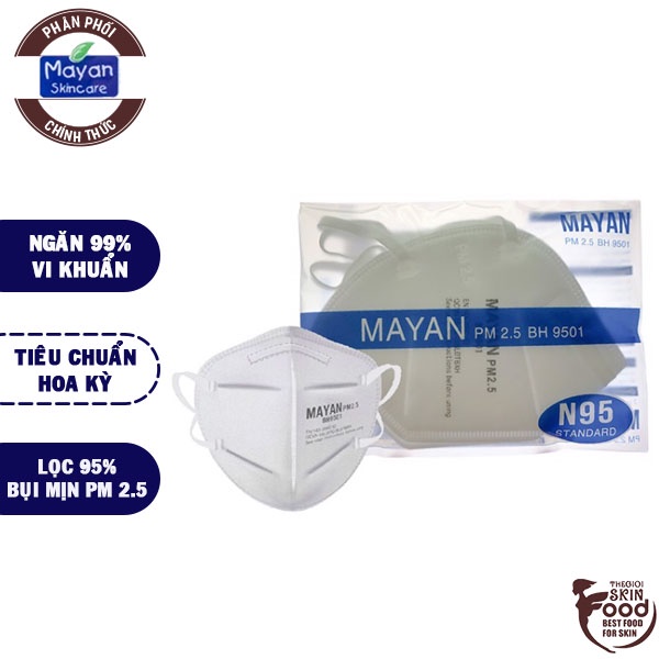 [Túi 2 Cái] Khẩu Trang Ngăn Vi Khuẩn 99%, Lọc Bụi 95% Mayan PM 2.5 BH 9501