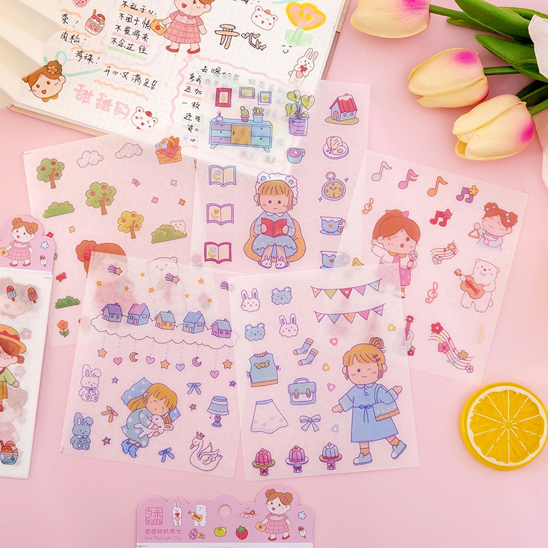 Sticker Dán Trang Trí Sổ Tay Hình Cô Gái Hoạt Hình Dễ Thương