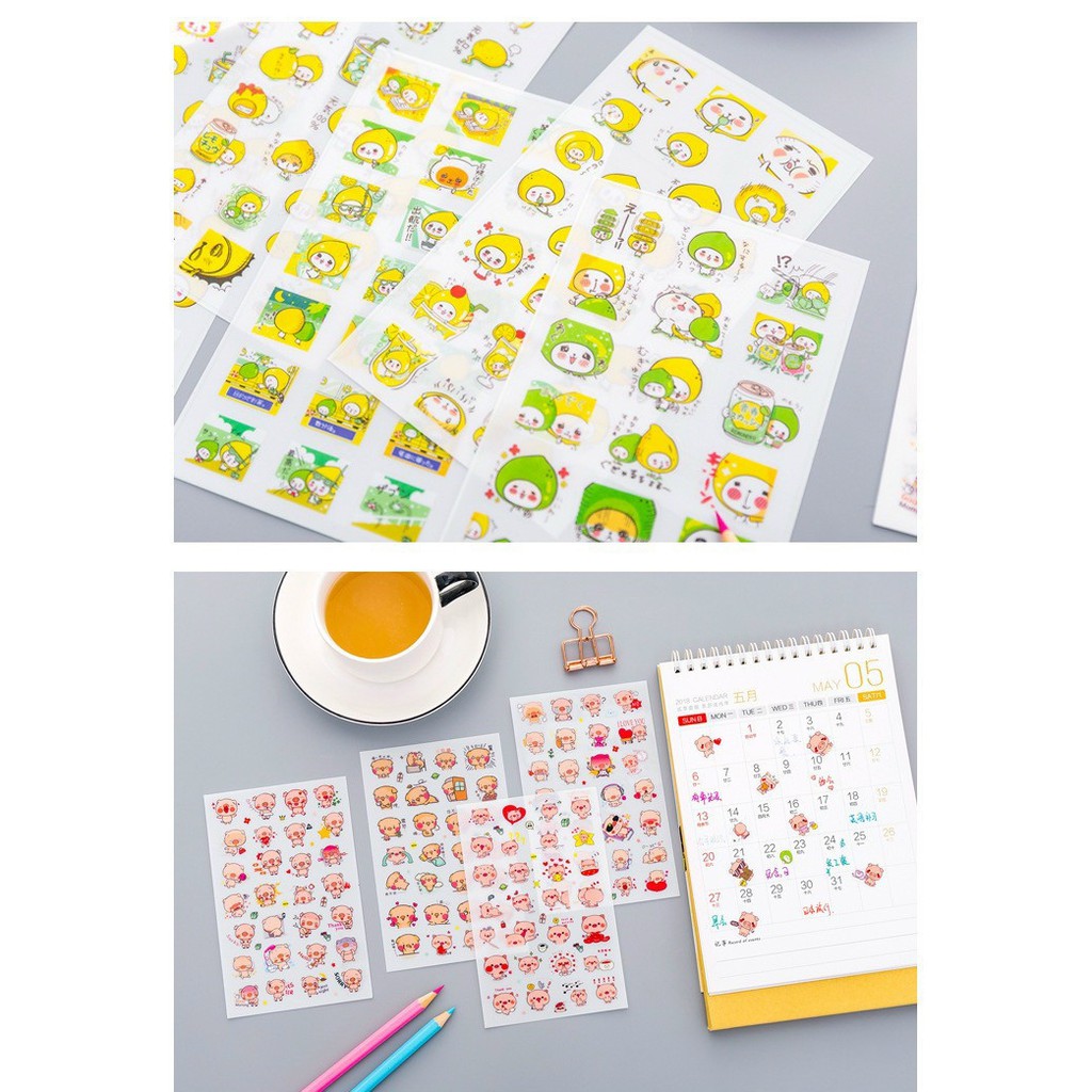 Tấm dán Sticker nhiều họa tiết hoạt hình, động vật dễ thương trang trí ốp điện thoại, kệ sách, hộp bút..