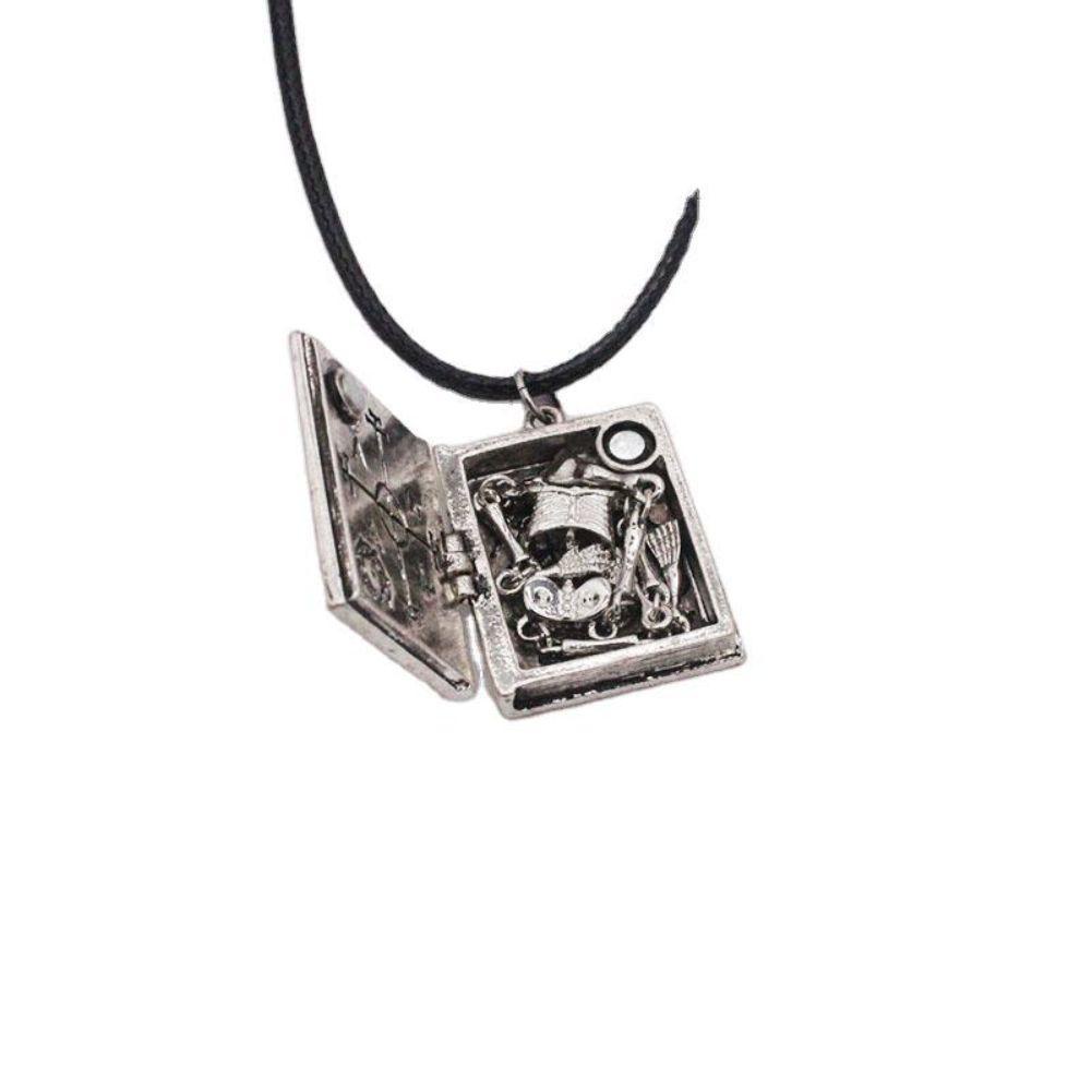 Qqmall Vòng cổ Mặt Hình Cuốn Sách Ma Thuật Gãy Đầu Lâu Phong Cách Gothic Chất Lượng Cao