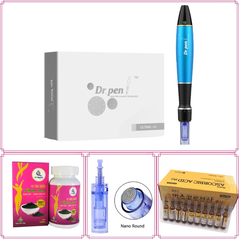 Combo Máy Phi Kim Dr.Pen Tích Điện + Bột Tảo Vĩnh An Bột + 10 Đầu Kim Nano Trọn Bộ Cấy Tảo Loại 1