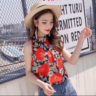 Áo voan hoa sát nách đi biển