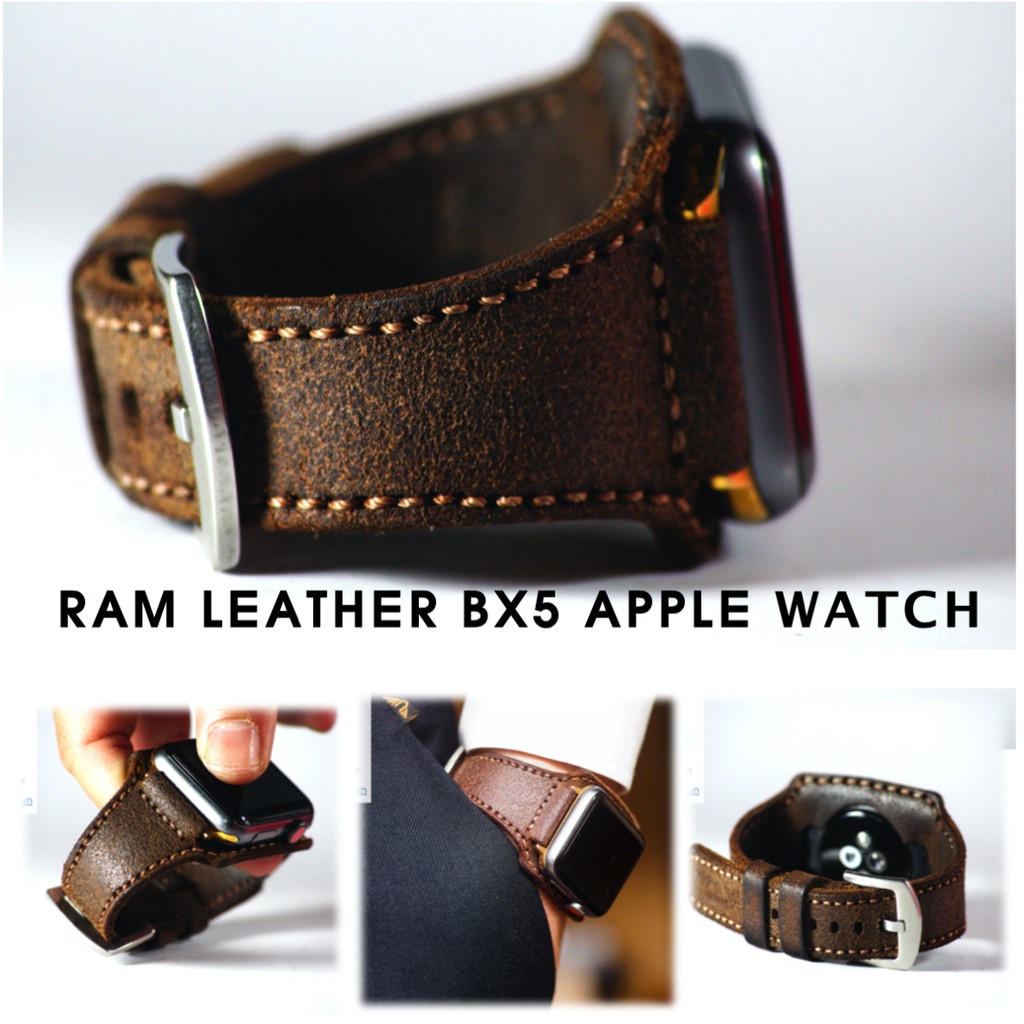 Dây apple watch da bò thật chống mồ hôi RAM Leather bx mài nhám - tặng khóa chốt và adapter