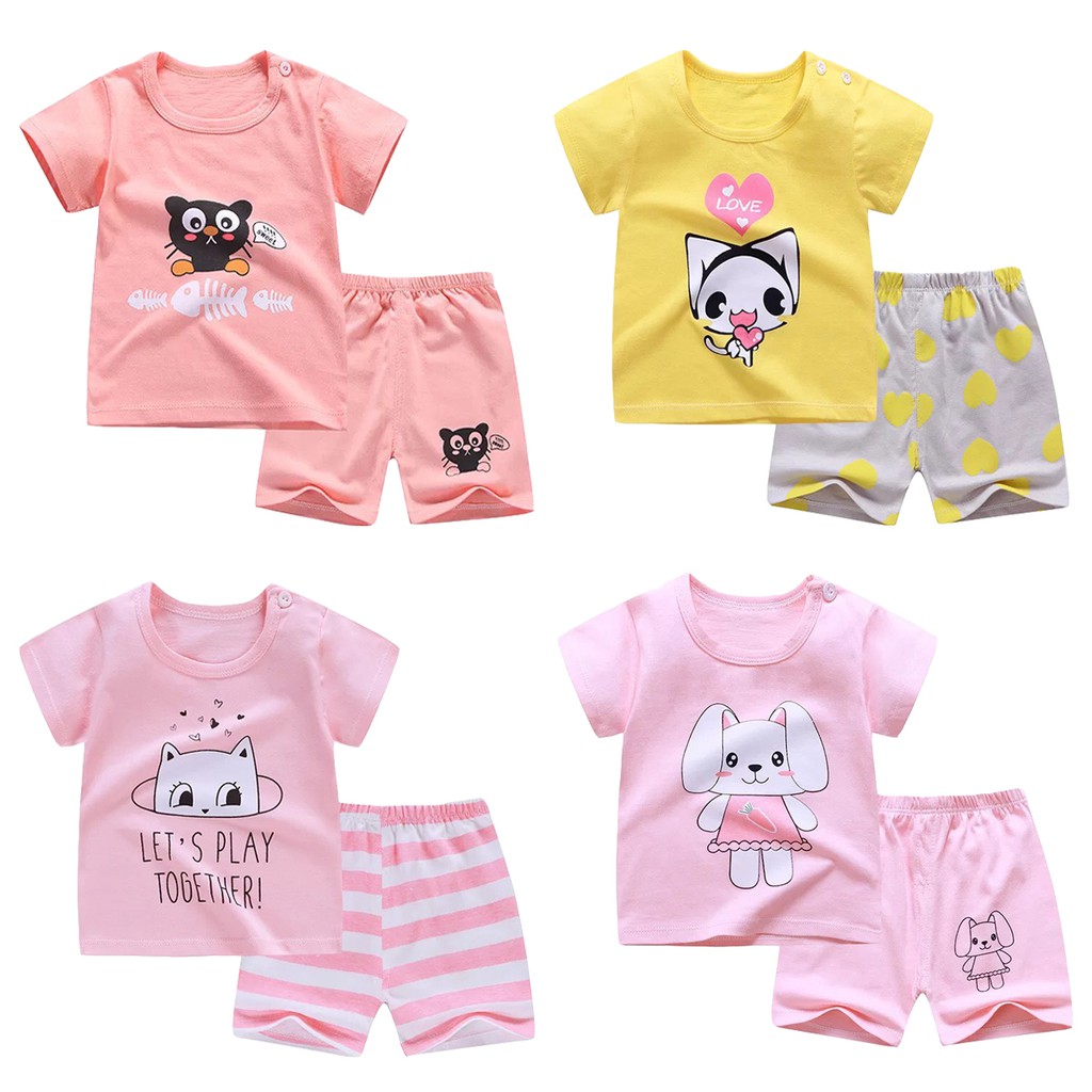 Bộ Quần Áo Cho Bé Gái Từ 1 Đến 8 Tuổi Chất Cotton Co Giãn Thoải Mái Hình In Dễ Thương