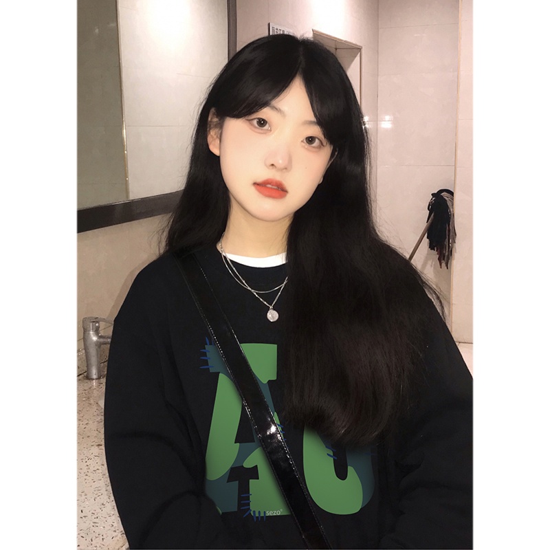 SELVZE Áo sweater tay dài cổ tròn in họa tiết vintage mỹ cho nữ
