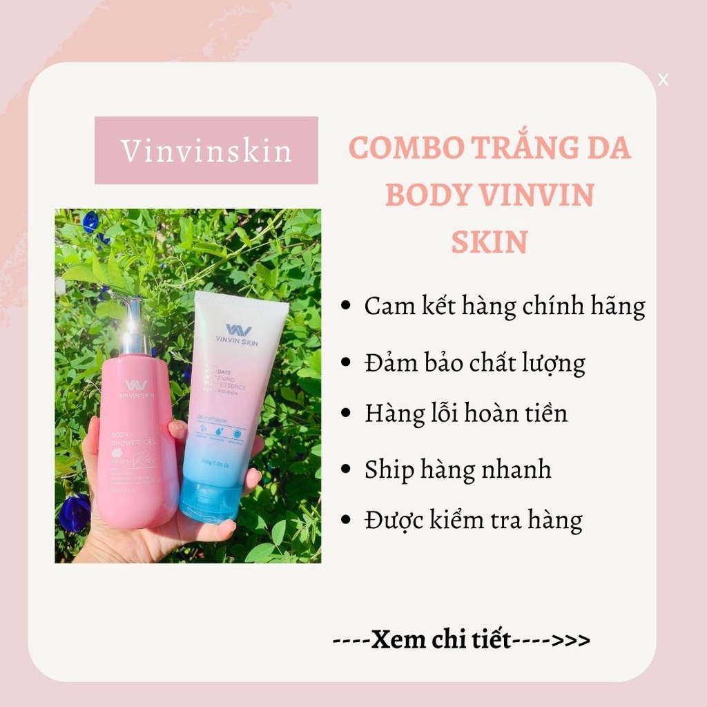 Combo trắng da body VINVIN SKIN, bộ đôi trắng da toàn thân với tinh chất hoa hồng 330ml