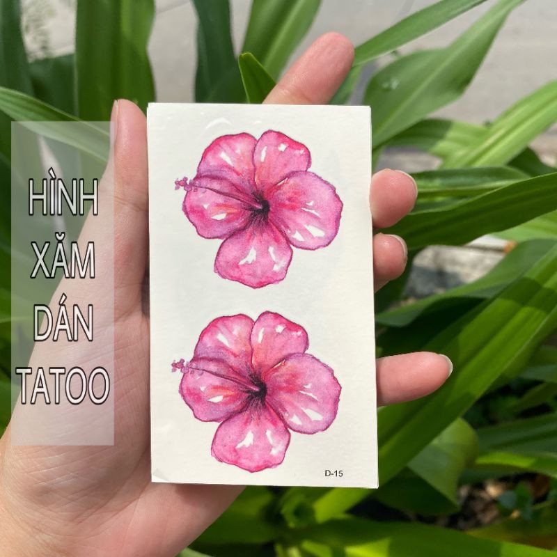 Hình xăm hoa dâm bụt d15. Tatoo dán tạm thời 10x6cm