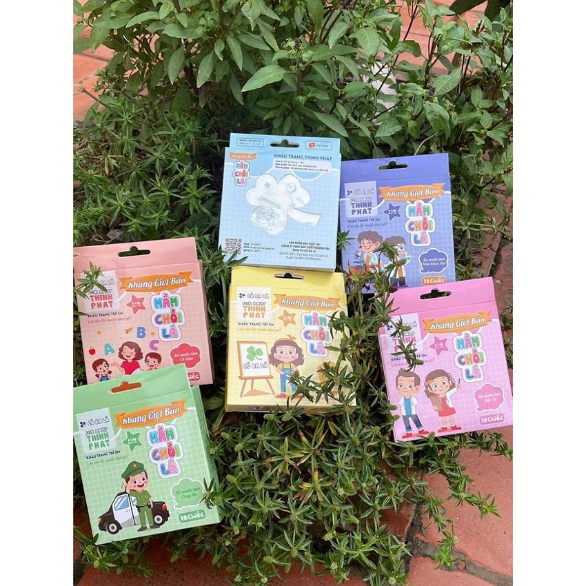 Combo 5 hộp 50 cái Khẩu trang trẻ em Mầm Chồi Lá Thịnh Phát, size cho bé 4-10 tuổi, 3 lớp kháng khuẩn, nhiều màu đẹp