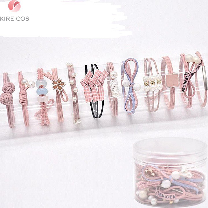 Set 12 Dây Cột Tóc Buộc Tóc Gân Hàn Quốc Nhiều Chi Tiết Màu Ngẫu Nhiên