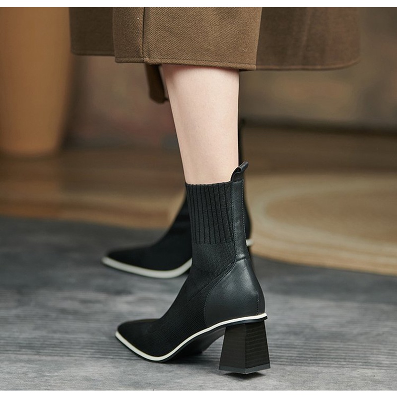 Giày bốt IELGY mũi nhọn co giãn phong cách Hàn Quốc thời trang cho nữ