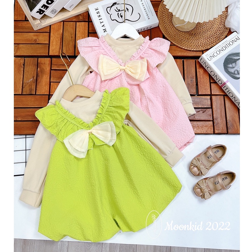 Set váy nơ cổ bèo 2 chi tiết cho bé gái cao cấp 8-22kg