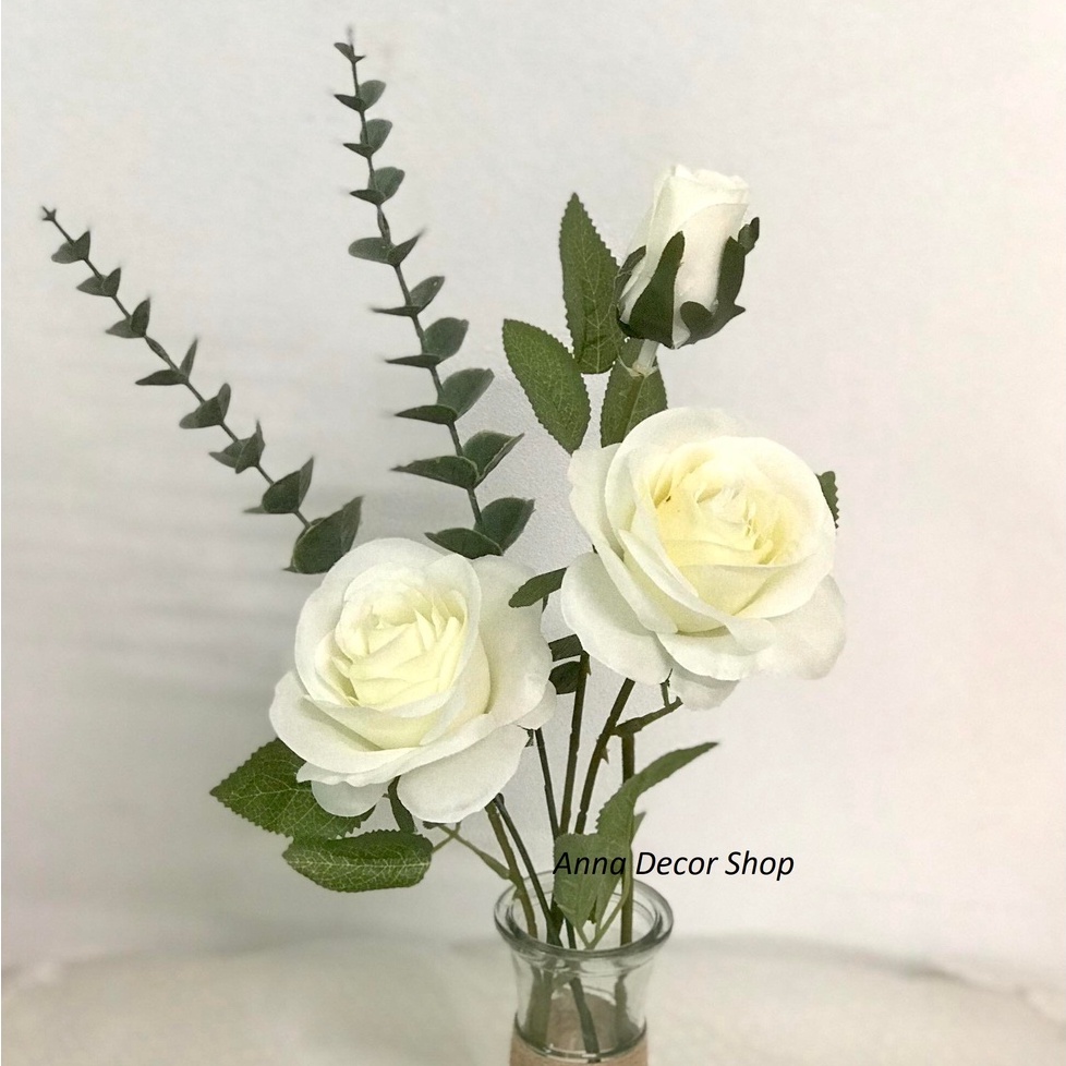 Hoa giả - Hoa Hồng Cao Cấp 1 Cành Dài 65cm 2 Bông hồng to 11cm Và 1 Nụ hoa - Dùng Trang Trí Nhà Cửa Phòng Khách