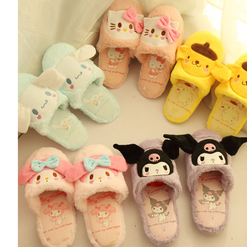 Melody Kuromi KT  Anime Women's Slippers Cartoon Winter Warm Indoor Shoes Home Plush Slipper Bedroom Gifts