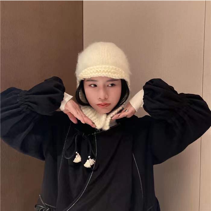 Mũ Len Dệt Kim Thủ Công Bảo Vệ Tai Kiểu Retro Hàn Quốc Thời Trang Mùa Đông Ấm Áp Cho Nữ