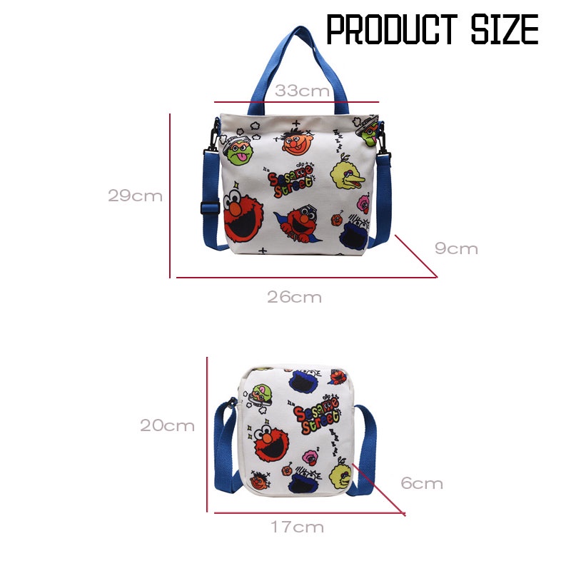 Túi đeo chéo YADOU bằng vải canvas hình Sesame Street đáng yêu phong cách đơn giản thời trang nghệ thuật cho nữ sinh