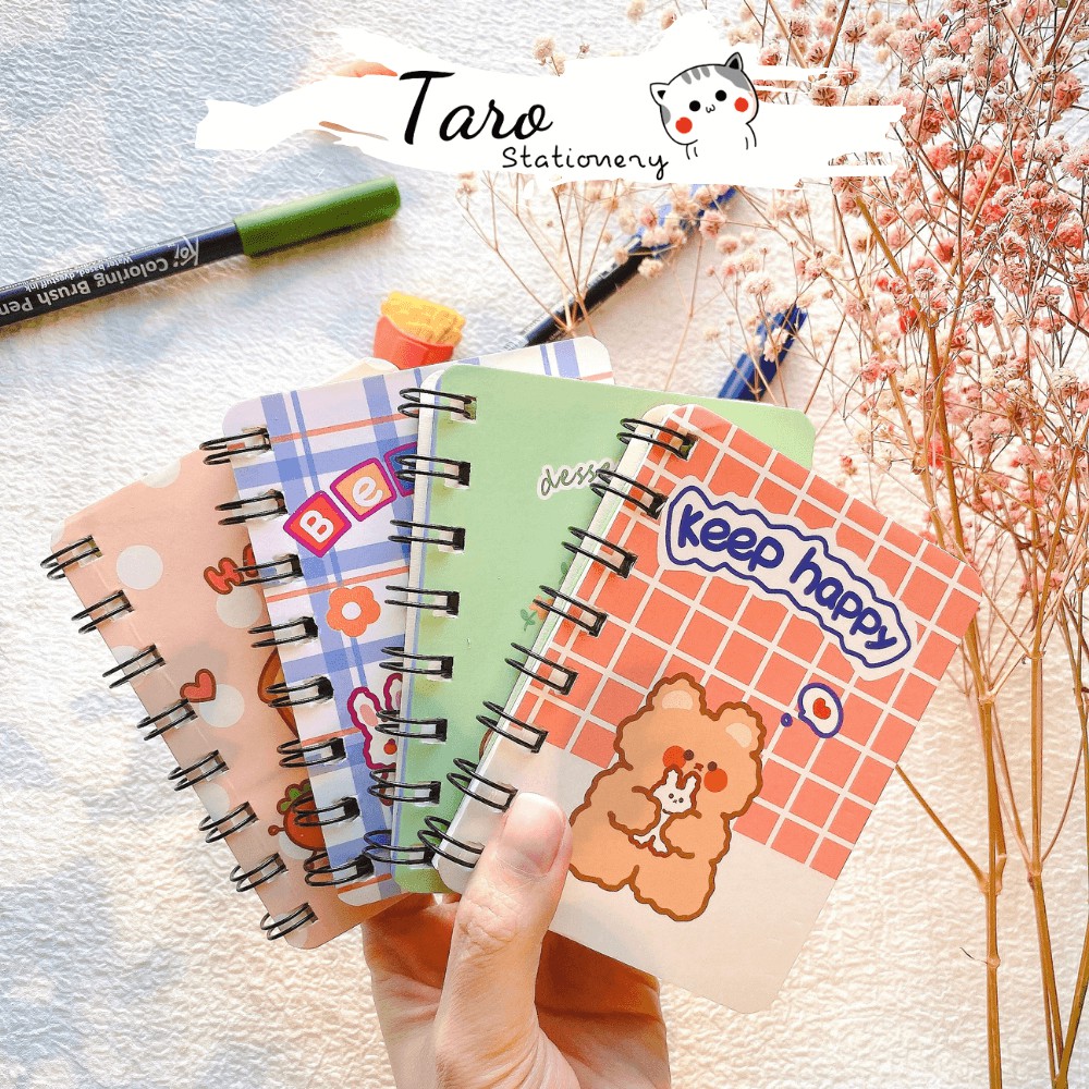 Sổ lò xo mini ghi chép từ vựng, kế hoạch Happy Bear K04 Taro Stationery