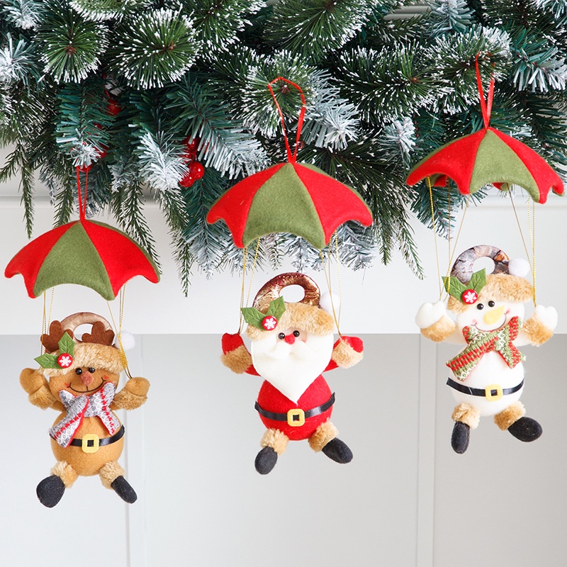 1 Phụ Kiện Treo Trang Trí Giáng Sinh Hình Ông Già Noel / Người Tuyết Nhảy Dù Đáng Yêu